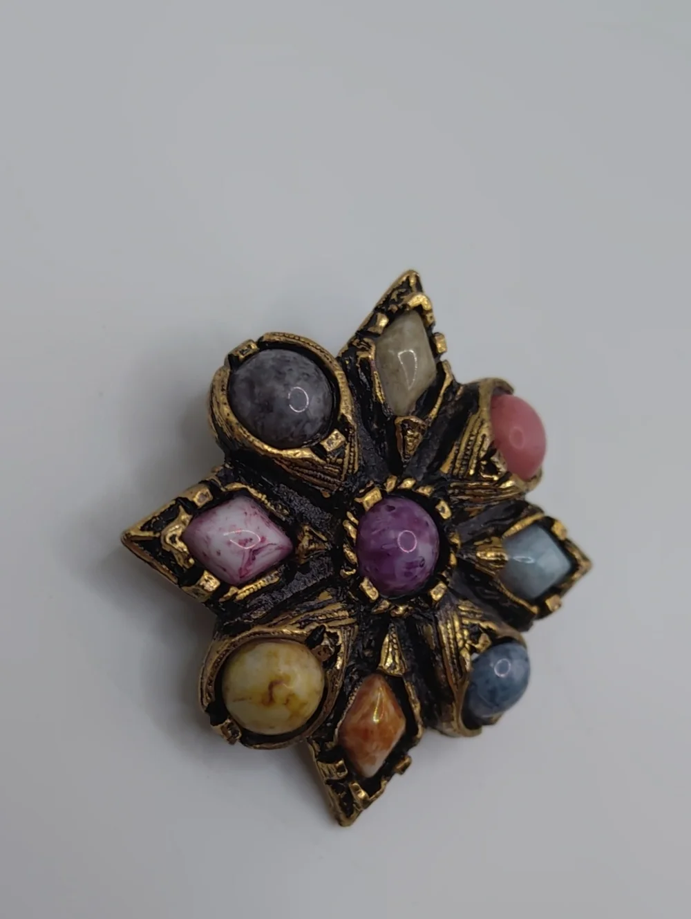 Vintage Maltese Celtic Cross Brooch With Glass Cabochons
